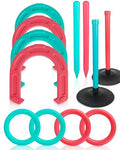 Giant Horseshoe Game Set for Adults and Family – 10" Oversized Lawn Toss Game with Jumbo Horseshoes, Rings, Stakes & Stands – Large Outdoor Yard Game for Backyard, Beach, Camping, Party Fun