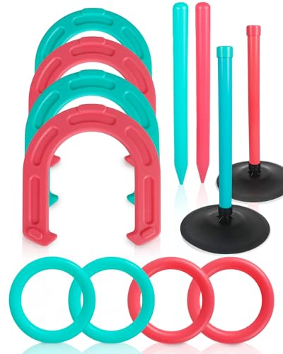 Giant Horseshoe Game Set for Adults and Family – 10" Oversized Lawn Toss Game with Jumbo Horseshoes, Rings, Stakes & Stands – Large Outdoor Yard Game for Backyard, Beach, Camping, Party Fun