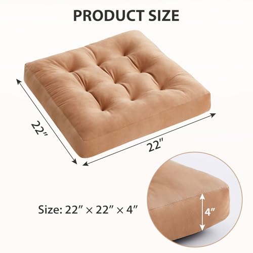 Meditation Floor Pillow Set of 1, Square Large Pillows Seating for Adults, Meditation Cushion Pillow,Tufted Corduroy Cushion for Tatami Living Room or Yoga, Coffee, 22x22 Inch - color: Coffee