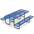 72 Inch Commercial Outdoor Picnic Table, Heavy Duty Rectangle Steel Patio Furniture Set with Bench Seats & Umbrella Hole, Weather Resistant Mesh Metal Dining Table for Backyard, Lawn, BBQ, Garden,Blue - color: Blue