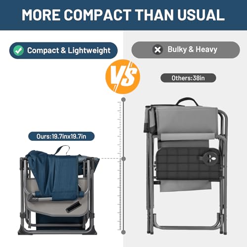 Timber Ridge Aluminum Camping Directors Chair with Side Table Pocket, Portable Folding Heavy Duty Lawn Chair for Fishing Trip Picnic Concert Outdoor 400lbs, Blue - color: Blue