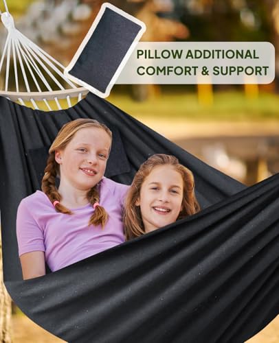 Chihee Hammock for Stand 9.8ft x 4.9ft Soft Cotton Hammock Holds Up to 660lbs Portable Tree Hammocks with Detachable Spreader Bar Pillow 2 Strong Webbings 2 Carabiners Patio Garden Indoor Outdoor - color: Dark Grey, size: 300x150cm