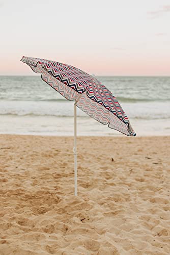 PICNIC TIME 5.5 Ft Portable Beach Umbrella, Lightweight UV Protection Sunshade with Tilt Pole & Carry Bag, Outdoor Canopy Umbrella for Beach, Sand, Pool, Patio, Camping, Travel, or Backyard Shade, (Vibe Collection - Navy Blue, Orange, & Gray Pattern) - co