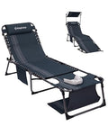 KingCamp Lounge Chair with face Hole & Canopy Shade, 400LBS Folding Portable Tanning Chair with face Hole, Adjustable 5-Position Foldable Beach Sun Tanning Chair for Outside Beach Patio Outdoor Pool - color: C*skyshade Canopy——blue/Grey Canopy, style: 400