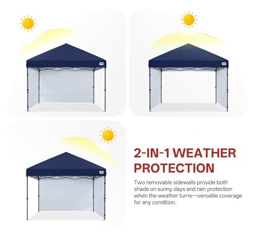 ABCCANOPY Easy Pop up Canopy Tent with 2 Sidewalls for Outdoor Sun Blocking or Rain Protection,10x10, Navy Blue - color: Navy Blue, size: 10x10