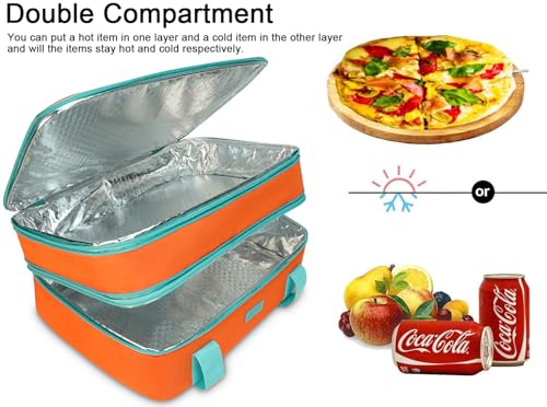 Expandable Casserole Carrier Bag - Double Decker Food Bag, Insulated Casserole Carrier for Hot or Cold Food, Lasagna Holder Tote for Picnics,Beaches,Traveling or Gifts - color: Orange