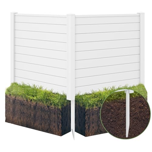 HAPPYGRILL Air Conditioner Fence 2 Panels, Outdoor Privacy Screen with Metal Stakes, No Dig Pool Equipment Enclosure, 48" x 38" Trash Can Screen Fence Kit for Outside Backyard, White - color: White, size: 48''W x 38''H (2 Panels)