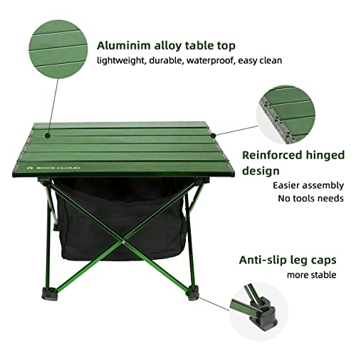 ROCK CLOUD Portable Camping Table Ultralight Aluminum Camp Table with Storage Bag Folding Beach Table for Camping Hiking Backpacking Outdoor Picnic, Green - color: Green, With Storage Bag, size: Small
