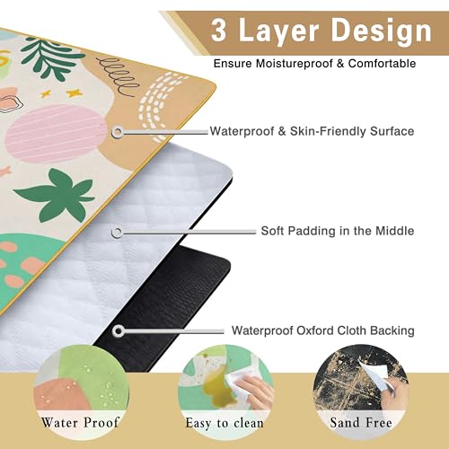 Supfitness Extra Large Picnic Blankets Waterproof Foldable (60 "x 80") Beach Blanket Waterproof Sandproof,3-Layer Thicking Mat Outdoor Packable Camping Blanket - color: Orangeyellow, size: 5' x 6'8" (Rectangular)