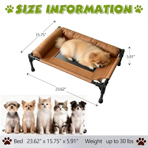 Small Elevated Dog Bed,Cooling Hammock with Soft Edge Pillow,Features Non-Slip Base Portable Pet Travel Cot,Indoor Outdoor Universal(23.62" L x 15.75" W x 5.91" H - color: Coffee Brown, size: 23.62*15.75*5.91