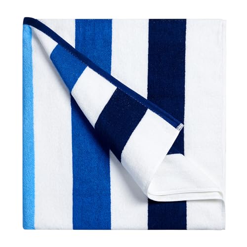 Bornbay Cotton Oversized Beach Towel - Extra Large 40"X70" Plush Thick Pool Towel, XL Fluffy Multi Blue Beach Towels Stripe Swimming Towel for Adults Mens Women - color: Multi Blue