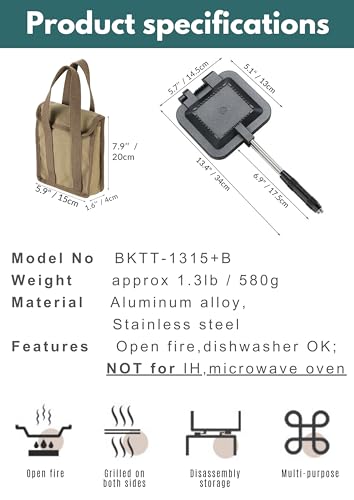 camping moon Sandwich Maker Hot Sand Single Burner Gas Fire Open Fire Compact Aluminum TT-1315 (Black w/bag) - color: Black w/ bag