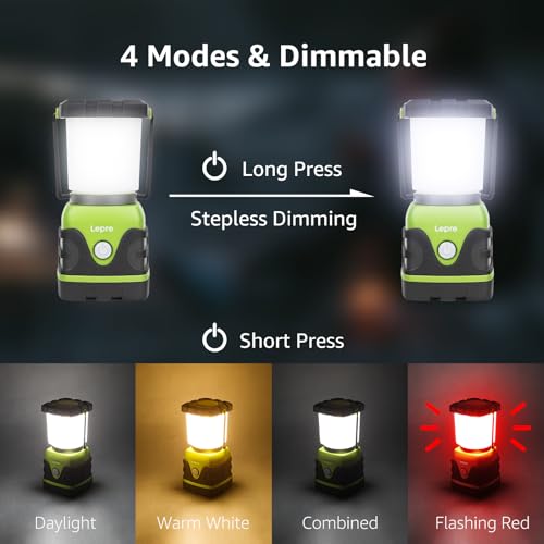 Lepro 1500LM Battery Powered LED Camping Lantern, Waterproof Tent Light with 4 Light Modes, Camping Essentials, Portable Lantern Flashlight for Camping, Emergency Light, Power Outage, Not Rechargeable - color: Green-1500lm-1Pack