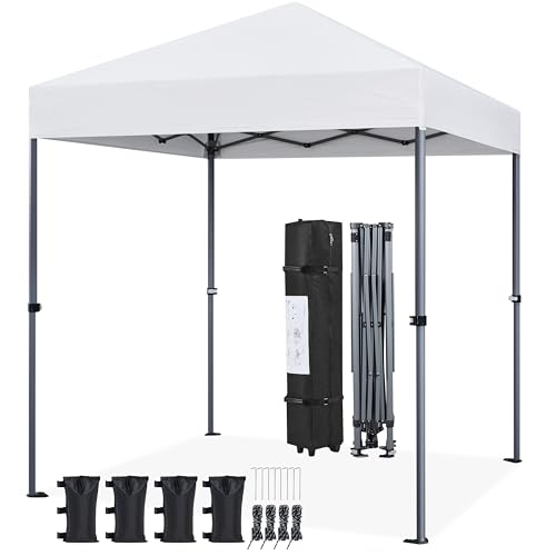 Yaheetech 6.6×6.6 Pop Up Canopy Easy Set-up Tent, Portable Outdoor Canopy Instant Tent, Commercial Gazebo with Wheeled Carry Bag & 4 Sandbags for Home, Party & Outdoor Activities, White - color: White, size: 6.6×6.6