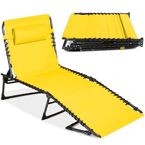 Best Choice Products Patio Chaise Lounge Chair, Portable Outdoor Folding Recliner for Lawn, w/ 8 Positions, Handles, 300lb Capacity - Yellow - color: Yellow