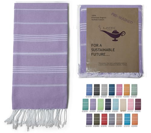 Turkish Beach Towel 100% Organic Cotton Extra Large Oversized (39 x 71 Inches) Quick Dry Sand Free Light Weight Prewashed for Bath Beach Gym Yoga Travel Towel Blanket (Lilac) - color: Lilac