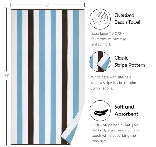 Bornbay Cotton Oversized Beach Towel - Extra Large 40"X70" Big Cute Thick Pool Towel, XL Stitch Beach Towels Striped Blue Brown Swimming Towel for Adults Mens Women - color: Blue Brown