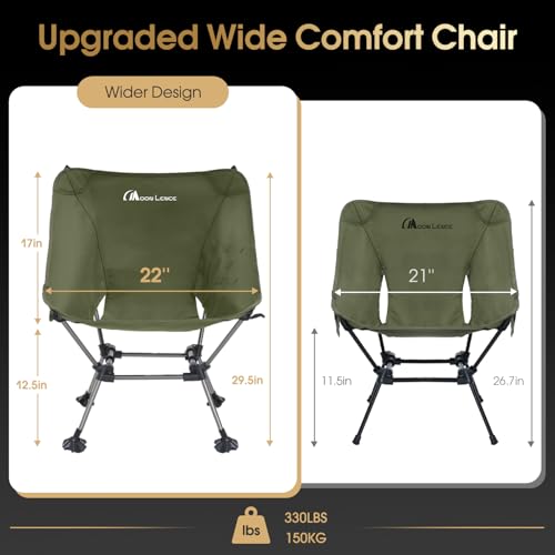 MOON LENCE High Back Folding Camping Chairs, Height-Adjustable, Widened Seat, for Beach with Anti-Sinking Feet (Green-Plus) - color: Green-plus