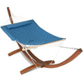 ANOW 13.5FT Curved Wood Stand with Double Rope Hammock, Heavy Duty Larch Wood Arc Stand with 2 Chains, 4 Balance Ropes and 4 Carabiners, Includes Blue Hammock with Spreader Bars - color: Blue