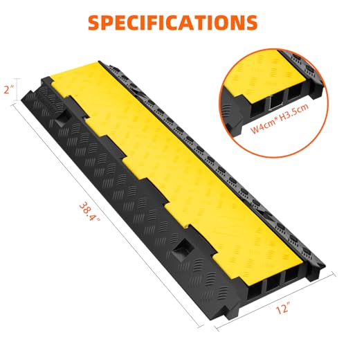 3 Channel 2 Pack Cable Protector Ramp Traffic Wire and Hose Ramp Cord Cover Heavy Duty Channels 44,000 lbs Load Capacity Cable Wire Ramps Speed Bump Driveway Cable Protective Cover - size: 3 Channel 2 Pack