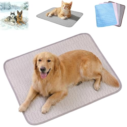 HISKI Dog Cooling Mat, Cool Gel Mat with Long-Lasting Cool, Waterproof Fabric Portable Cooling Pad for Pets, Summer Dog Cooling Mat, Portable and Easy to Clean (Gray, Medium) - color: Gray, size: Medium