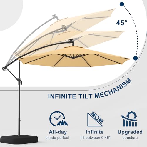 10FT Patio Umbrella with Base Included, Outdoor Offset Cantilever Umbrella, Infinite Tilt, UV Protection for Backyard, Lawn, Garden & Pool - color: Beige, size: 10FT w/Base (Offset Umbrella)