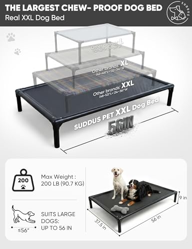 suddus Elevated Dog Bed Waterproof Outdoor, Portable Raised Dog Bed, Dog Bed Off the Floor, Chew-Proof Dog Bed Easy Clean Indoor or Outdoor Use，XX-Large, 56 * 37.5 * 9in, Grey - color: Grey, size: XXL (56"L x 37.5"W x 9"H)