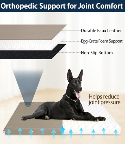Waterproof Dog Bed for Crate Pad, Leather Pet Mat with Wipeable Removable Cover, Large Size Crate Mat - color: brown, size: 46"L x 28"W x 3"Th