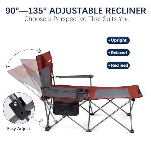 apollo walker Reclining Beach Chair, Adjustable 90-135° Backrest Camping Lounge Chairs for Adults, Folding Chair with Foot Rest & Detachable Pillow - Standard 6-Leg, Red - color: Red, style: 6-Leg
