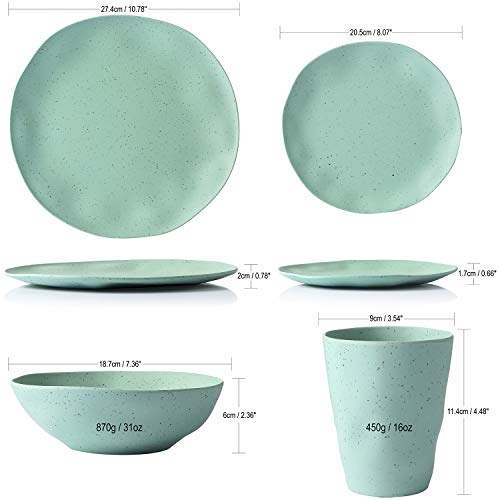Morgiana 8 pcs Bamboo Sage Green Dinnerware Plates Set Reusable Camping Dish Set, Eco-Friendly Bamboo Plates, Cups, Bowls for 2 Person - color: Sage Green