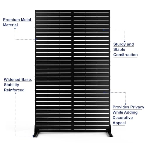 FENCY Metal Privacy Screen with Stand 72" H×44" W Outdoor Freestanding Privacy Panels, Outdoor Privacy Screen for Deck Patio Balcony(Black-Louvered) - color: Black-Louvered, size: 72" H×44" W