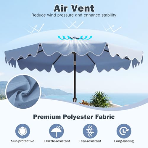 Tangkula 9 FT Patio Umbrella with Base Included, 2-Tiers Outdoor Scalloped Table Umbrella with 2 Sandbags, Tilt Adjustment, Crank, 8 Ribs for Market Backyard Pool Deck Beach Lawn - color: Navy, size: 9 FT