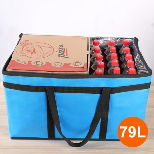 Bodaon Insulated Food Delivery Bag for Hot and Cold Meal, XXX-Large, Grocery Tote Insulation Bag for Catering, Pizza Warmer, Blue, 1-Pack - color: Blue, size: XXX-Large