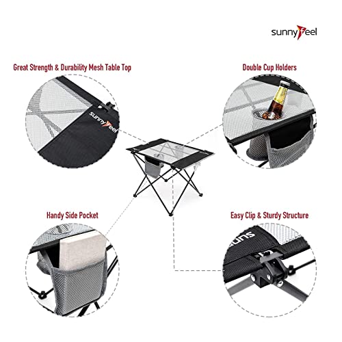 SUNNYFEEL Outdoor Folding Table | Lightweight Mesh Compact Camping Table, Roll Up Top 2 People Portable Camp Tables with Carry Bag for Picnic/Cooking/Beach/Travel/BBQ - color: Mesh-black-1set