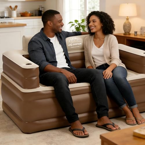 Inflatable Couch with Cup Holder, Velvety Blow Up Couch for Adults with Electric Pump, Air Sofa for Camping & Home, 60"x32"x34" - size: Large