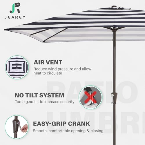 JEAREY 8x10 ft Rectangular Patio Umbrellas Outdoor Table Market Umbrella w/Crank, 8 Sturdy Ribs, UV Protection Windproof Sunproof for Garden, Deck, Backyard, Pool(Black Striped) - color: Black Striped, size: 8x10ft
