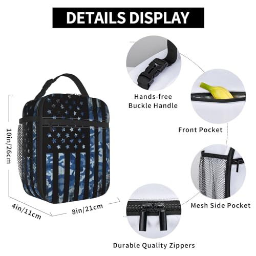 Navy Camo Camouflage Hunting American Flag Insulated Lunch Bag Portable Reusable Zipper Lunch Box For Men Women Work Picnic Travel Camping - color: Black11