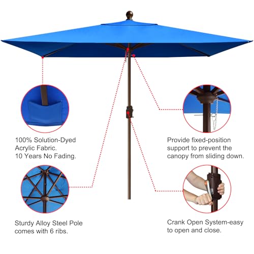 EliteShade USA 10-Year-Non-Fading 6.5x10Ft Rectangular Market Patio Umbrella, UPF 50+ UV Protection Performance Sun Umbrella, Heavy Duty Commercial Grade Outdoor Table Umbrella with Crank, Windproof Vented Top for Garden, Pool, Deck and Outdoor Playsets,