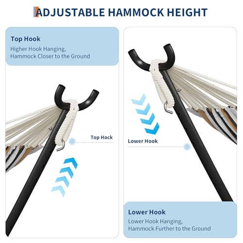 GarveeLife Double 2 Person Hammock, Indoor Outdoor Standing Hammock with Space Saving Steel Stand, Carry Bag, 450 LBS Weight Capacity, Suitable for Garden Camping Beach, Coffee - color: Coffee