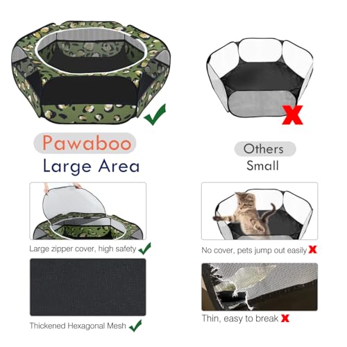 Pawaboo Small Animals Playpen, Waterproof Small Pet Cage Tent with Zippered Cover, Portable Outdoor Yard Fence with 3 Metal Rod for Chick/Kitten/Puppy/Guinea Pig/Rabbits/Hamster, Leopard Print - color: T-Leopard Print