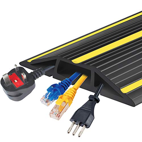 20Ft Cord Covers for Wires on Floor, 3-Channel Floor Cord Cover with Anti-Slip Base & Yellow Warning Strips, Extension Cord Covers for Floor, Ideal for Home, Office, Outdoor Use - color: Black&Yellow, size: 20FT