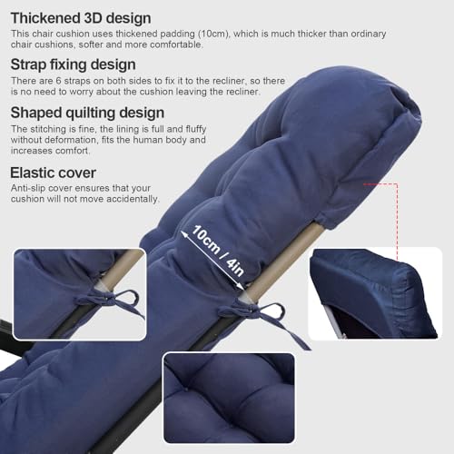 ERWUDEling Zero Gravity Lounge Chair Cushion 67 Inch - Thick & Soft Waterproof Patio Furniture Cushion for Outdoor/Indoor Use, Non-Slip with 6 Ties, Blue (19" W x 67" L x 4" T) - color: Blue, size: 67x19x4 inch