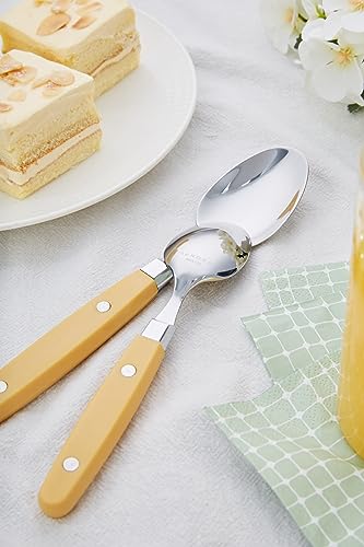 ANNOVA Silverware Set, Retro/Rivet Colorful Stainless Steel Tableware Kitchen Flatware Set Utensils, Includes Dinner Knives, Forks, Spoons, Salad Forks & Dessert Spoons (Ginger Yellow, 20 Pieces) - color: Ginger Yellow, size: 20 Pieces