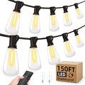 Outdoor String Led Patio Lights - 150Ft 45M Outside Waterproof Light With Remote Dimmable ST38 Shatterproof Bulb Connectable Hanging Outdoor Electric Lighting For Backyard Yard Gazebo Porch Party - size: 150FT-Remote