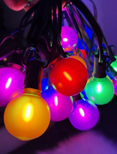 25Ft LED Christmas Outdoor String Lights, G40 Globe Lights with 27 0.6W Multicolor Bulbs, Vintage Christmas Lights for Holiday Party Backyard Wedding Garden Patio Porch Decor, Green Wire - color: Frosted Multicolor, size: 25Ft