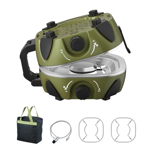 BODEGA 2 Burner Camping Stove, 20000 BTU Folding Propane Camp Stove with Adjustable Burners,Portable Dual Gas Stoves with Carry Handle&Bag for Camping,BBQ,RV,Home,Camping Essentials Gear - size: No Frying Pan