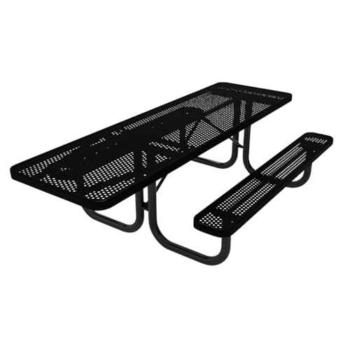 COATEDOUTDOORFURNITURE Heavy-Duty Portable ADA-Compliant Outdoor Picnic Table, Punched Steel Patio Dining Furniture Made in America (8ft Rectangular, One-Side Handicap, Black) - color: Black, size: 8 Ft, Rectangle Handicap One End, Punched Steel
