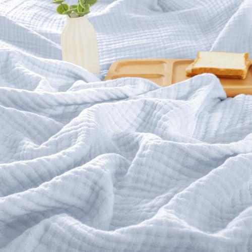 PHF 100% Cotton Muslin Blanket Queen Size 90"x90", 4-Layer Lightweight Gauze Throw, Breathable Cloud-Soft Minimalist Blanket for Bed, Couch, Camping, Ancient Water, Ideal Gift - color: 05 - Ancient Water, size: Queen Size(90"x90")