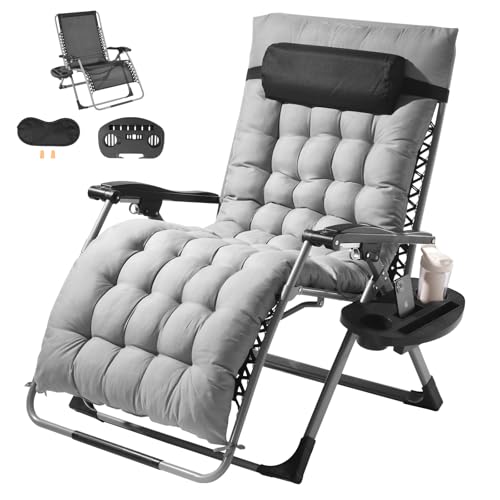 VEVOR Zero Gravity Chair, 33 inch Zero Gravity Recliner Lounge Chair for Indoor and Outdoor, Adjustable Anti Gravity Chair with Cushion, Headrest, Footrest, and Cupholder, 500 lbs, Gray - color: Grey, size: 33 Inch