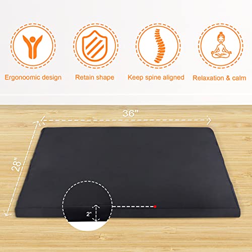 Zabuton Meditation Mat (36"×28"×2") Luxurious Meditation Cushion for Kneeling Sitting Large Floor Pillow Zafu/Bench-Washable Cotton Cover 100% Organic Cotton Filling (Cyan Blue) - color: Cyan Bue